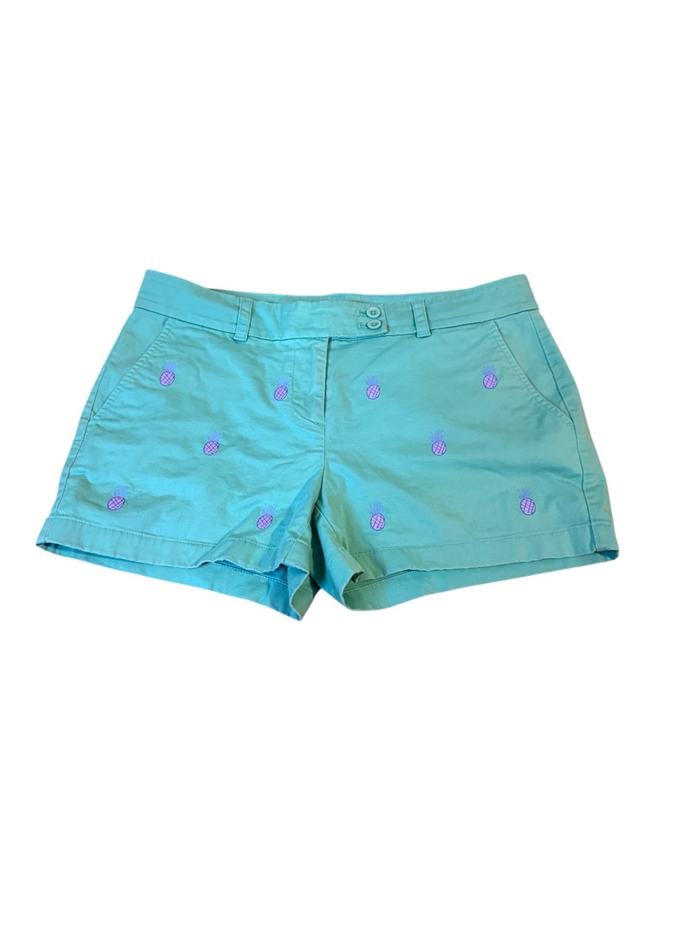 Vineyard Vines Turquoise Shorts with Purple Pineapple Embroidery